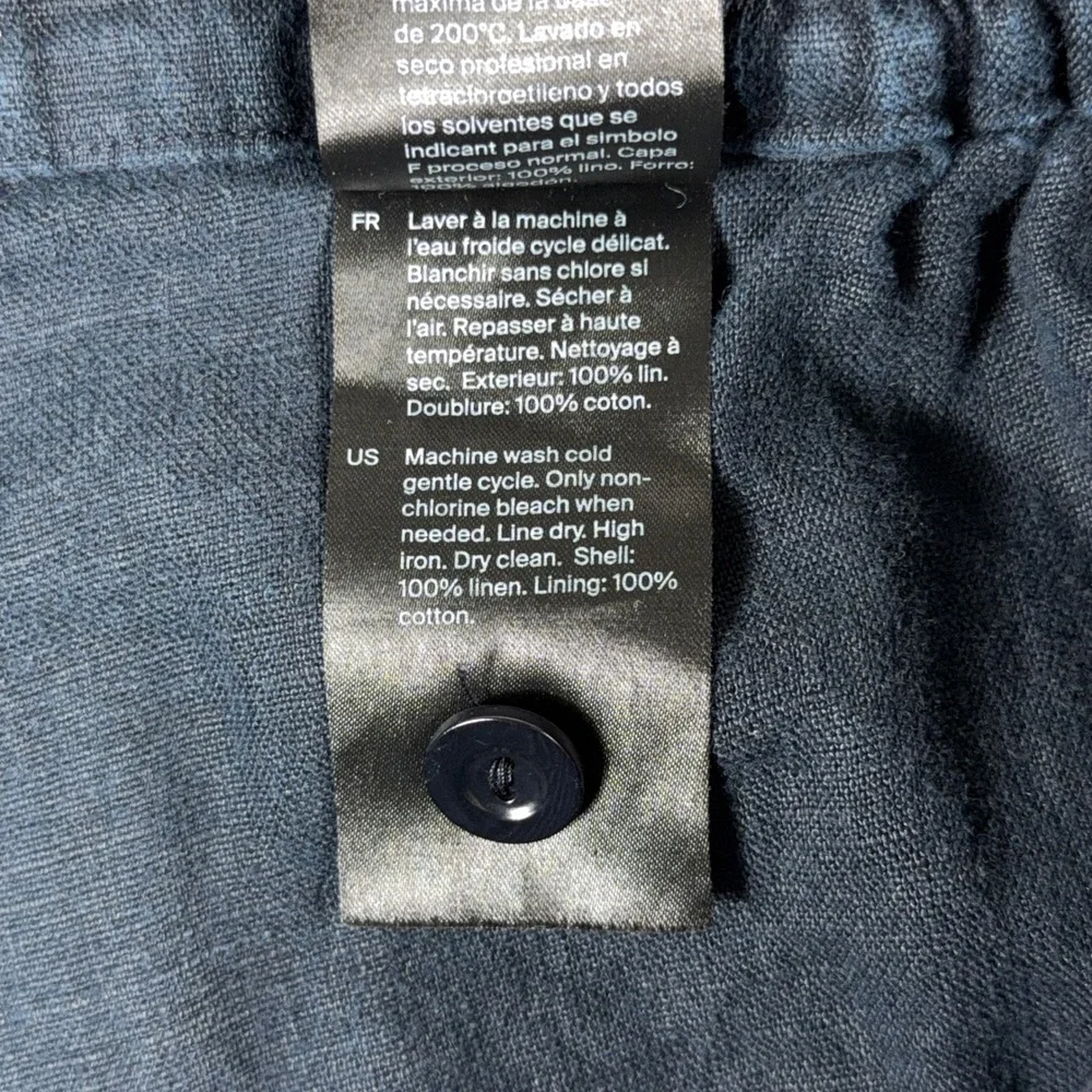 COS Wide Leg Linen Pants Elastic Waist Minimalist Trousers Size‎ 8 Navy Blue